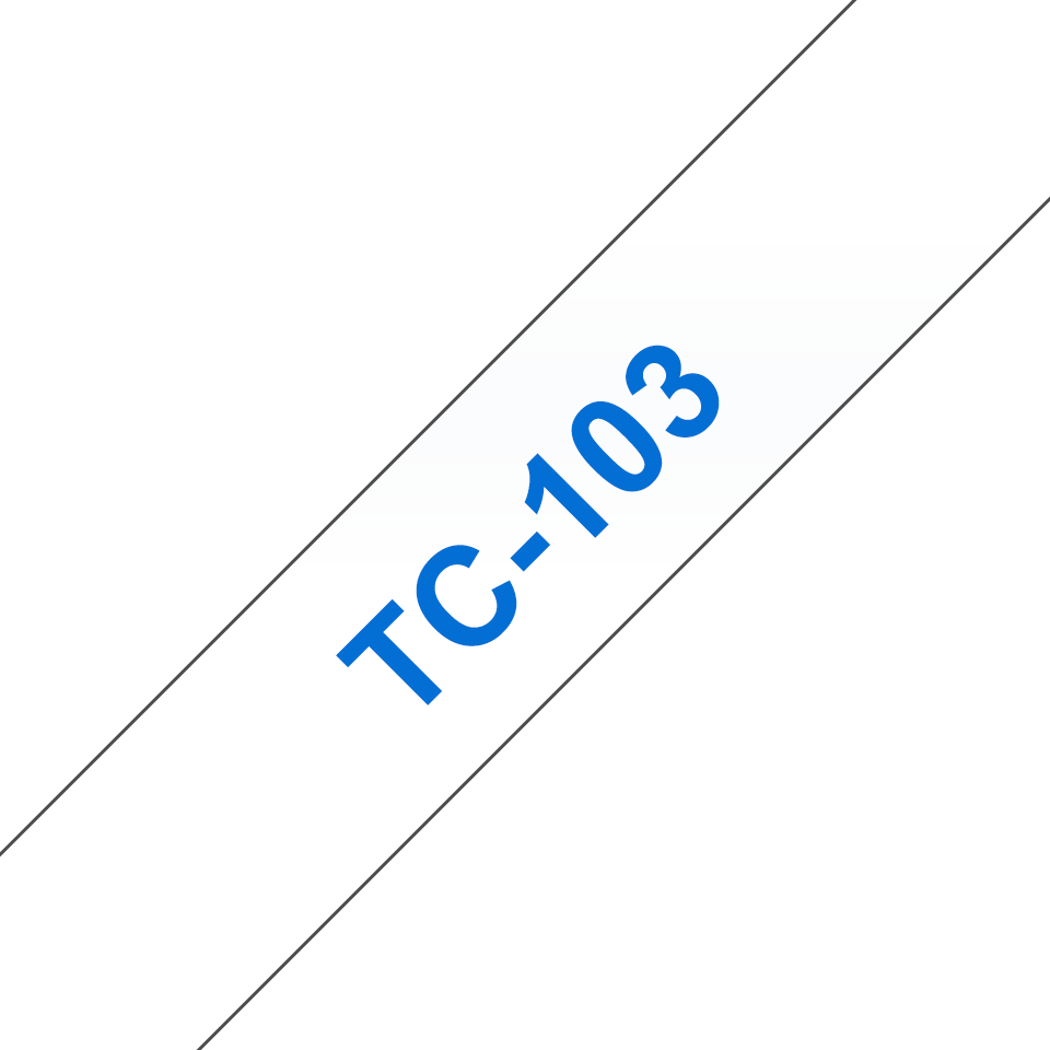 Original Brother TC103 tapekassette – blå tekst på klar tape, 12 mm bred